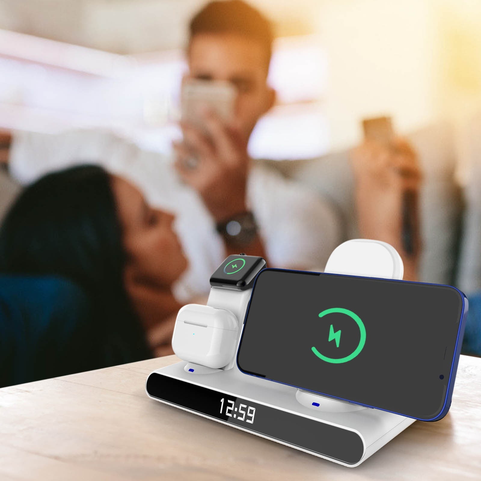 Clock 15W 3 in 1 Vertical Wireless Charger Suitable for Mobile Phone Watch Headset 3 in 1, Phone Holder