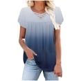 thumbnail image 4 of XYAIXT Women Summer Tops Gradient Color Pleated Fashion Casual Blouses Petal Sleeve T-shirt V Neck Crisscross Strap Tee, 4 of 6