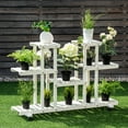 thumbnail image 2 of Topbuy 4-Tier White Rolling Flower Rack Wood Plant Stand 12 Pots Bonsai Display Shelf w/ Lockable Casters, 2 of 9