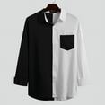 thumbnail image 4 of Men's Trendy Streetwear Patchwork Top Shirt White Black Lapel Long Sleeve Shirts, 4 of 12