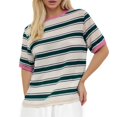 thumbnail image 1 of JAKANYQ T-Shirts pour Femmes Col Rond Hauts Amples Rayés Contraste Manches Courtes T-shirt Joli Tee, 1 of 4