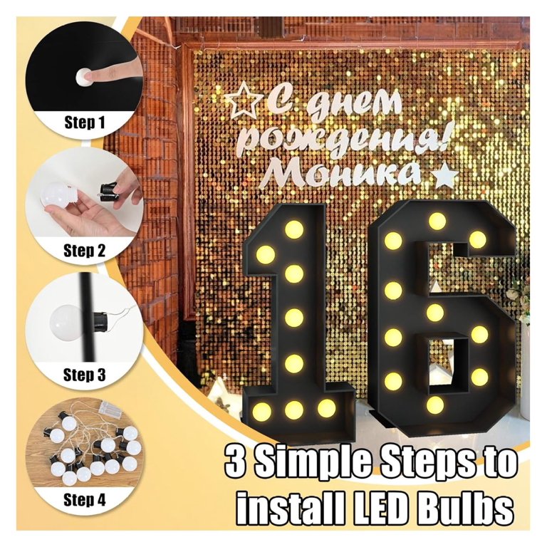 Light Up Marquee Number 15 Decor - 4ft Tall, Cool White Lights, For 15th Birthday & Quinceañera