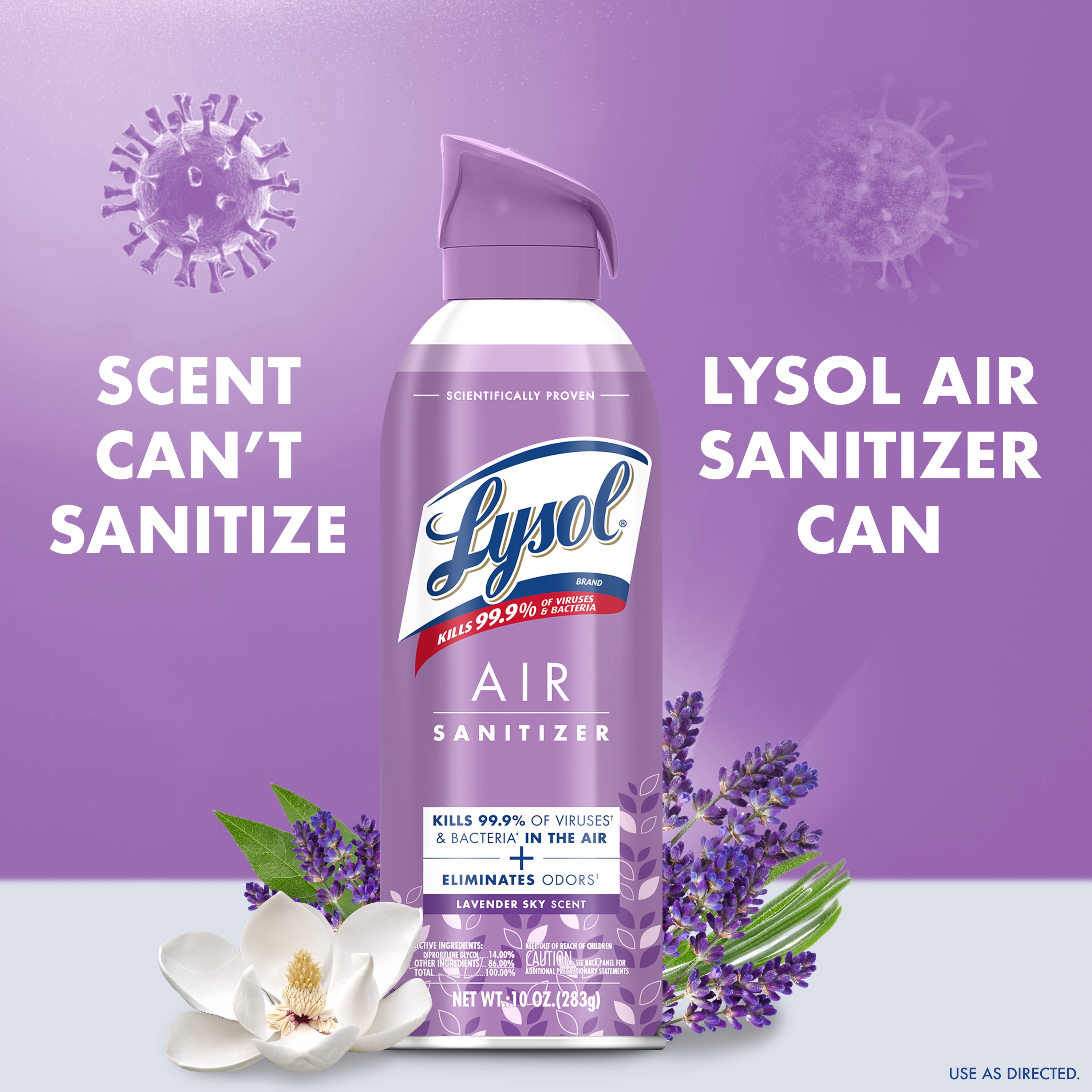 (3 pack) Lysol Air Sanitizer Spray for Air Sanitization and Bacterial Odor Elimination, Air Freshener Alternative, Lavender Sky Scent, 10 oz