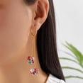 thumbnail image 3 of Red Green Pom Pom Ball Drop Dangle Earrings for Women Gold-Toned Christmas Double Round Statement Tassel Chain Dangling Hoop Earring Fashion Lightweight Funny Xmas Festival Huggie Hoops Jewelry, 3 of 6