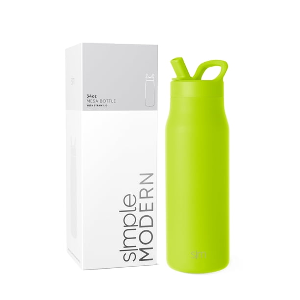 Botella de agua Simple Modern Mesa de 1 litro con tapa de pajita de acero inoxidable