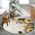 thumbnail image 4 of Yellow Floral Spring 3ft Round Rug, Summer Rustic Botanical Vintage Wood Non-Skid Rubber Backing Large Area Rugs - Living Room Bedroom Home Office, Indoor Floor Mat Carpets Washable Rug, 4 of 9