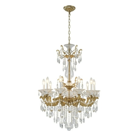 Design Living 10-Light Antique Brass Metal Chandelier With Clear Hanging Crystals