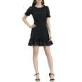 thumbnail image 2 of INSPIRE CHIC Women's Ruffle Hem Short Puff Sleeve Party A-Line Mini Dress S Black, 2 of 6