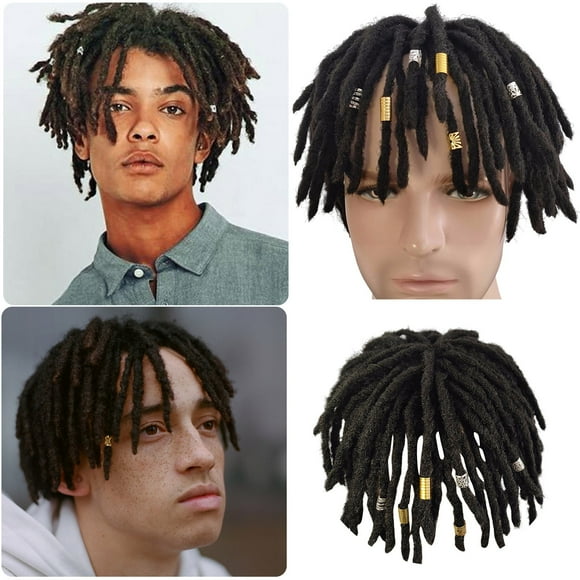 Riforla Black Crochet Braided Hair Hop Men's African American Hair Fiber Curly Hair Piece Men's Wig Male Braid Set Head Style Short Hair Exaggerated Styling Acting Cool Hop Wigs for Women Black