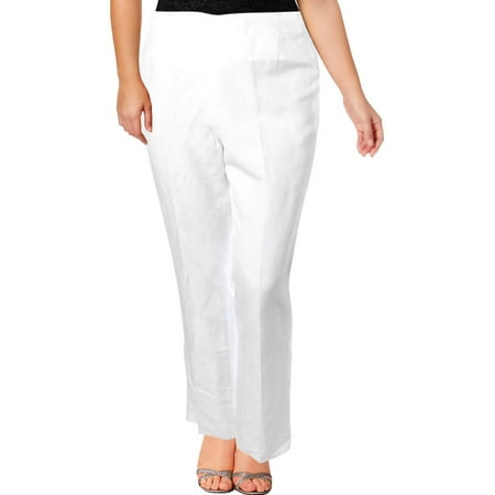 Petite Washed Linen - Kasper Womens Petites Audrey Linen Straight Leg Dress Pants