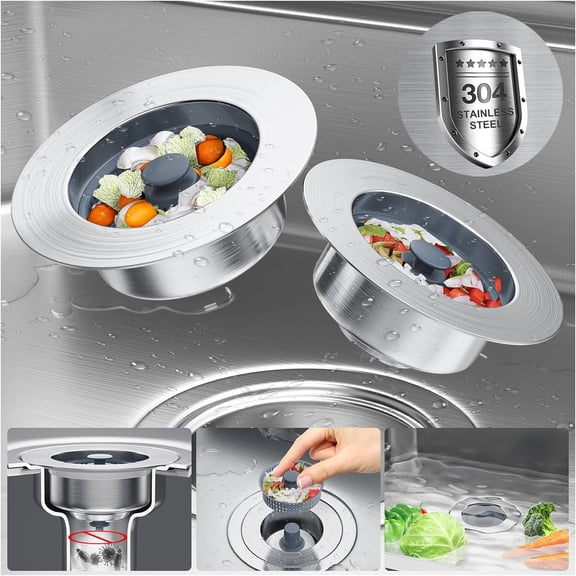Kitchen Sink Stopper, 3 in 1 Kitchen Sink Drain Strainer, Drain Stopper Kitchen Sink, 304 Stainless Steel Pop Up Sink Drain Strainer, Sink Strainer