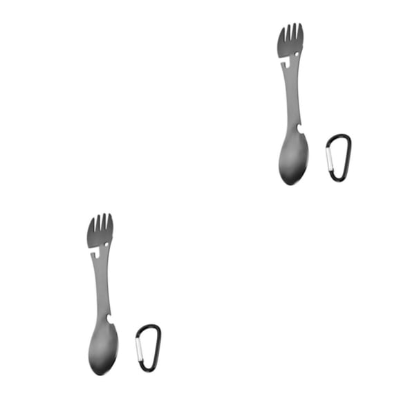 Spork Naiovety de acero inoxidable 5 en 1 cuchillo cuchara llavero abrebotellas comida vajilla cubiertos Camping Picnic utensilio Negro 2piezas
