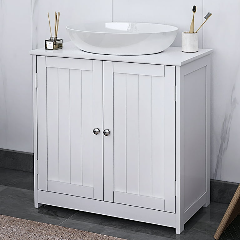 FCH Pedestal Sink, Storage Cabinets with Two Doors and Adjustable Shelves  Under Sink Organizer Bathroom Vanity Storage White
