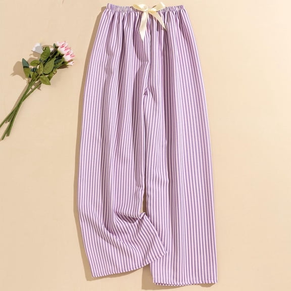 ATENAR Pants for Women Comfortable High Waist Pants Cotton Pant Purple Free Size