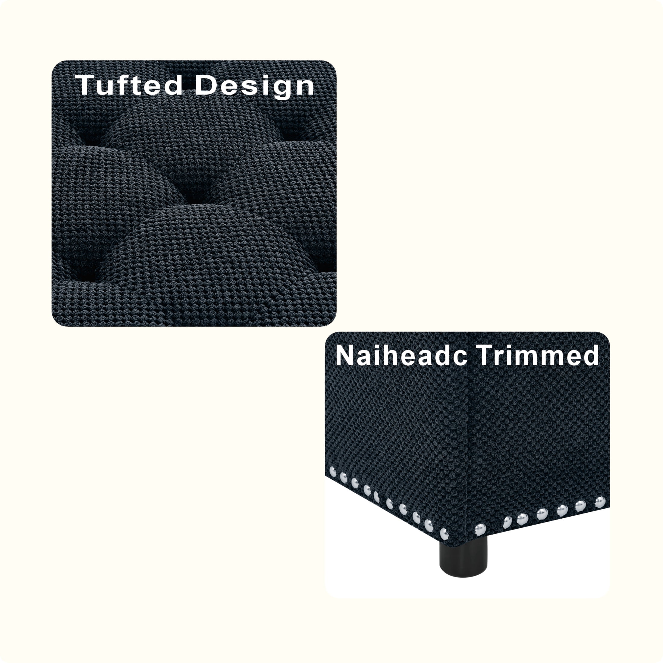 Noble House 30" Square Storage Ottoman with Tufted Top, Nailhead Trim, Black