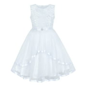 Flower Girl Dress White Wedding Party Bridesmaid Dress 7 Years