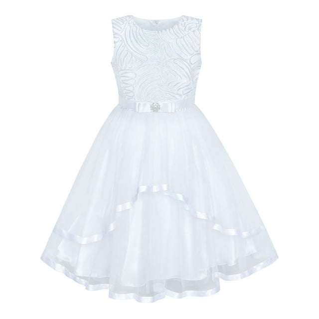 Robe de Demoiselle d'Honneur Enfant Blanche Mariage Fête Robe de Demoiselle d'Honneur 14 Ans