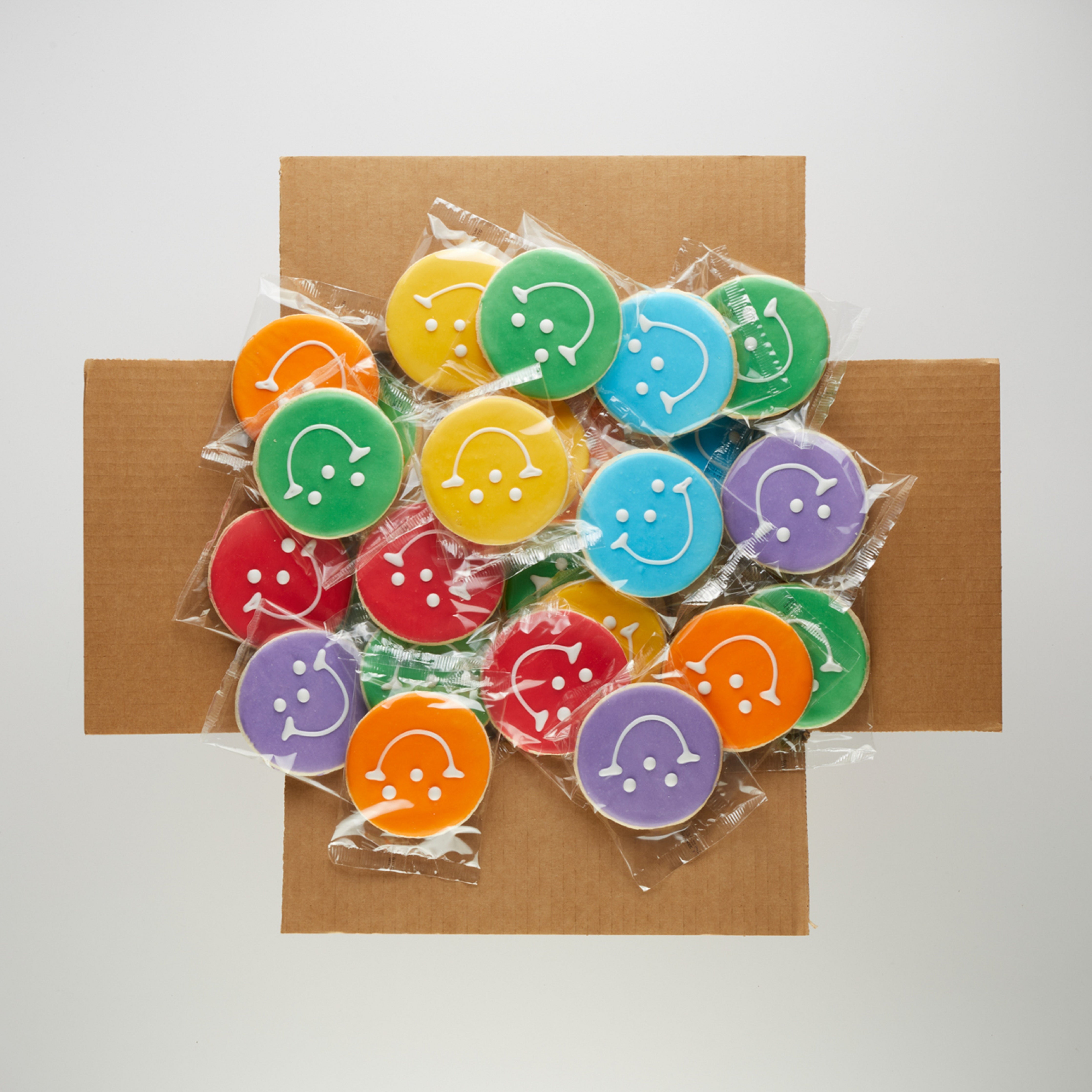 Case of 50 Rainbow Smiley Cookies  - Nut Free, Kosher, Individually Wrapped Sugar Cookies