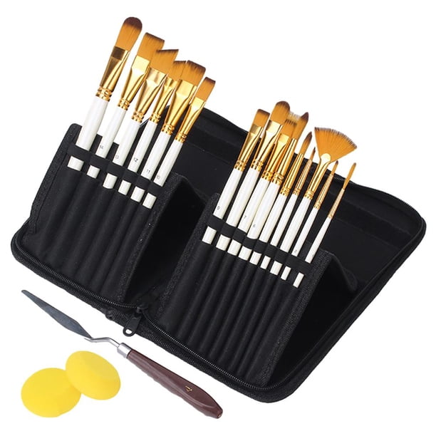 Juego de pinceles para pintar, 20 piezas, juego de pinceles para pintura acrílica RATEL, pinceles de artista que incluyen 15 pinceles, paleta de mezcla, 2 esponjas, espátula, pincel para pintar