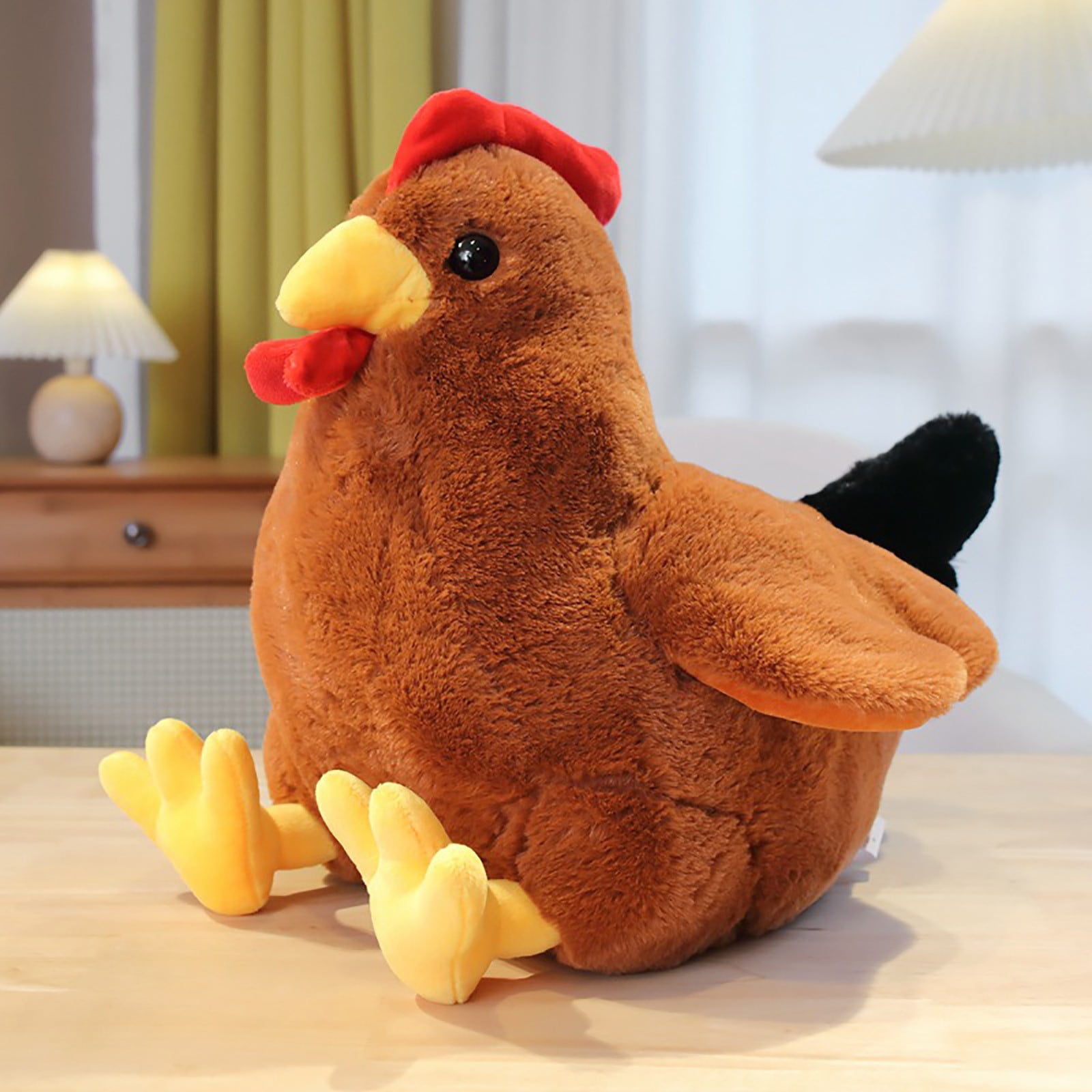 pdqouc Cute Soft Comfort Rooster Doll Plush Toy Animal Hugging Pillow Chicken Doll with Expandable Wing and Yellow Foot Unique Children's Birthday Thanksgiving Christmas Gifts White&Brown