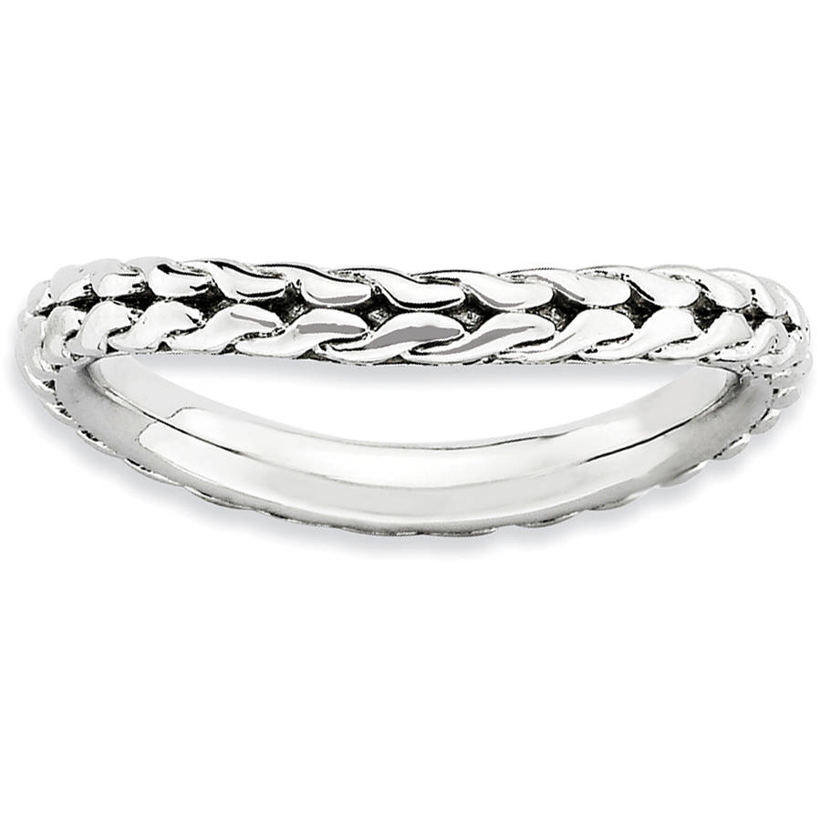 Sterling Silver Polished RhodiumPlate Wave Ring