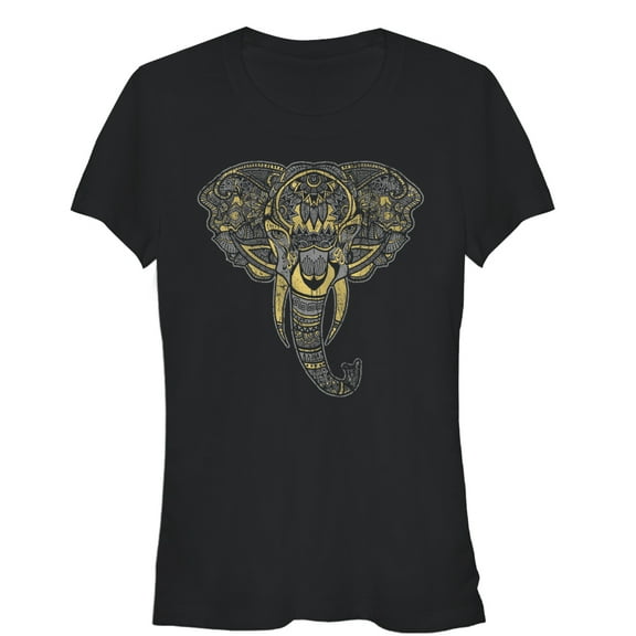 Junior's Lost Gods Henna Elephant Face  Graphic Tee Black Medium