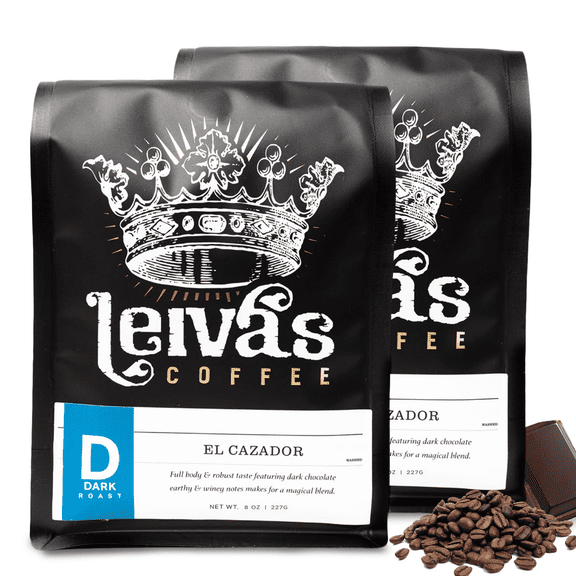 Leivas Dark Roast Whole Bean Coffee (8 Oz) - Roasted to Order, Micro-Lot Guatemalan Beans - El Cazador Coffee Bean w/ Vanilla, Blueberries & Chocolate Notes - Earthy, Winey Low Acidity Roast (2 Pack)