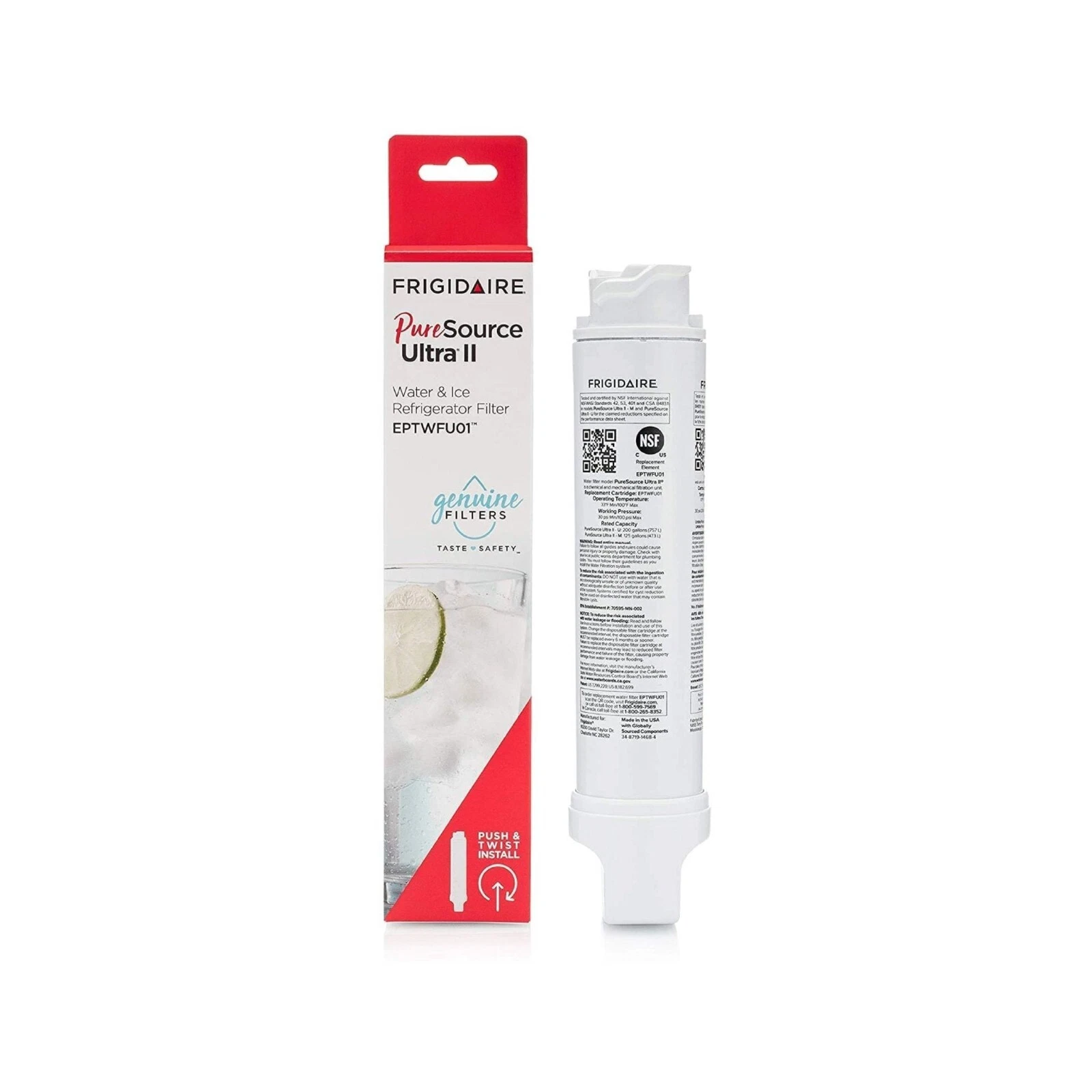 2-Pack For Frigidaire EPTWFU01 PureSource Ultra II Refrigerator Water Filter, NSF Certified