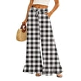 thumbnail image 3 of Striped & Plaid Ruffle Hem Wide Leg Pants - High Waisted Palazzo Trousers with Pockets, Flowy Drawstring Casual Lounge Pants Dark Gray M, 3 of 7
