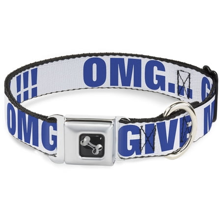 Buckle-Down Pet Collar, Dog Collar Metal Seatbelt Buckle, OMG Give Me A Break White Royal, 9.5 to 13 Inches 1.0 Inch Wide