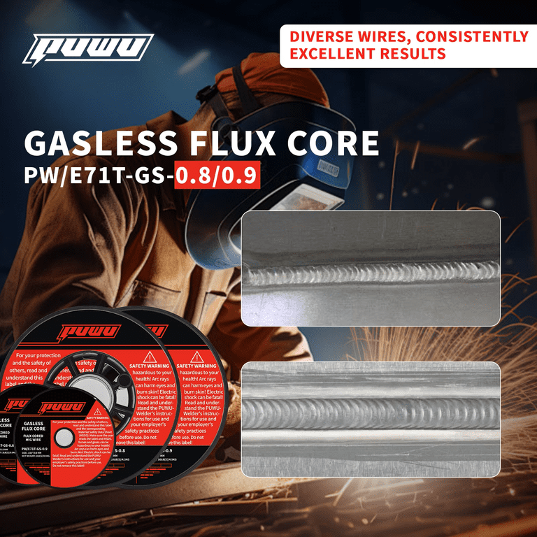 PUWU Flux Core Gasless MIG Wire, E71T-GS Mild Carbon Steel .035