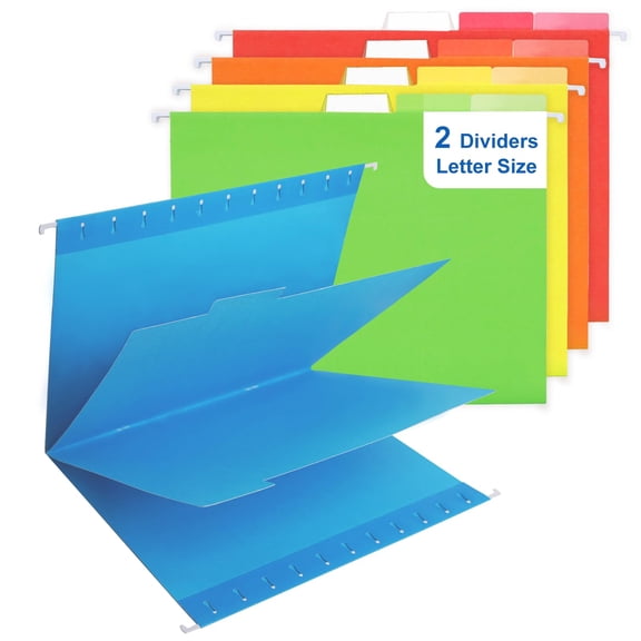 Classification Hanging File Folders with 2 Dividers, Goefun Letter Size Colored Classification Folders 20 Pack, 5 Color Assorted, Designed for Drawer, Cabinet, File Box, with 1/5-Cut Adjustable Tabs