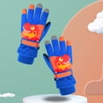 thumbnail image 4 of Opolski 1 Pair Thickened Waterproof Full Finger Fleece Lining Winter Gloves Unisex Kids Cartoon Little Dinosaur Print Ski Gloves Royal Blue, 4 of 8
