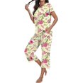 thumbnail image 2 of Aiyino Womens Pyjama Sets Floral Print Short Sleeve Round Neck Sleepwear Top and Pants 2 Piece Lounge Wear Sets with Pockets,XXL Apricot Pink Flower, 2 of 9