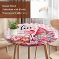 thumbnail image 4 of Valentine's Day Round Tablecloth, Fitted Table Cover with Elastic for 36"-44" Round Tables, Gnomes Love Roses Romantic Pink Plaid Table Cloth Outdoor Indoor Dinning Party Waterproof Tablecloths, 4 of 7