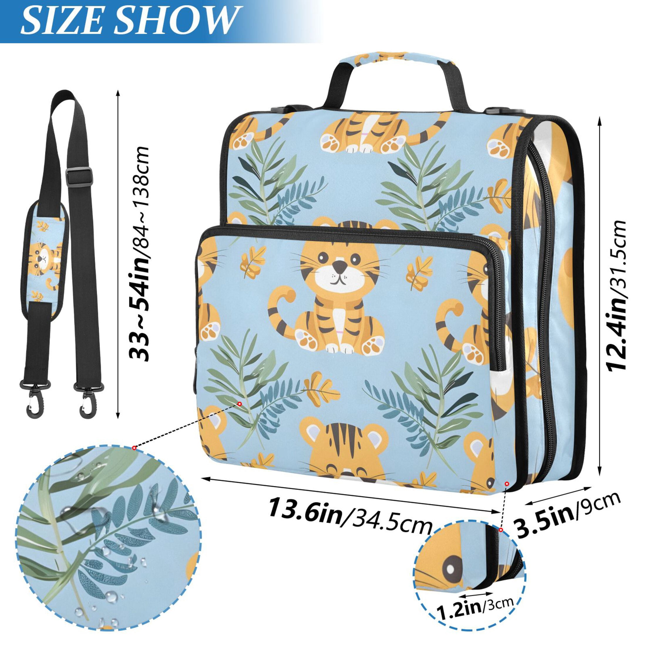 3 Ring Zipper Binder with Shoulder Strap Waterproof Trapper Keeper 2 Inch D-Ring 500 Sheets Capacity Cute Baby Tigers and Leaf