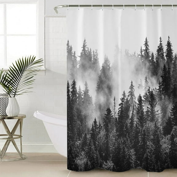 Black Forest Bathroom Curtain 72 Inch Shower Curtain with Hooks, Black and White Natural Landscape Modern Abstract Art Waterproof Polyester Bath Curtain Washable Bathtub Curtain 48''x 72''