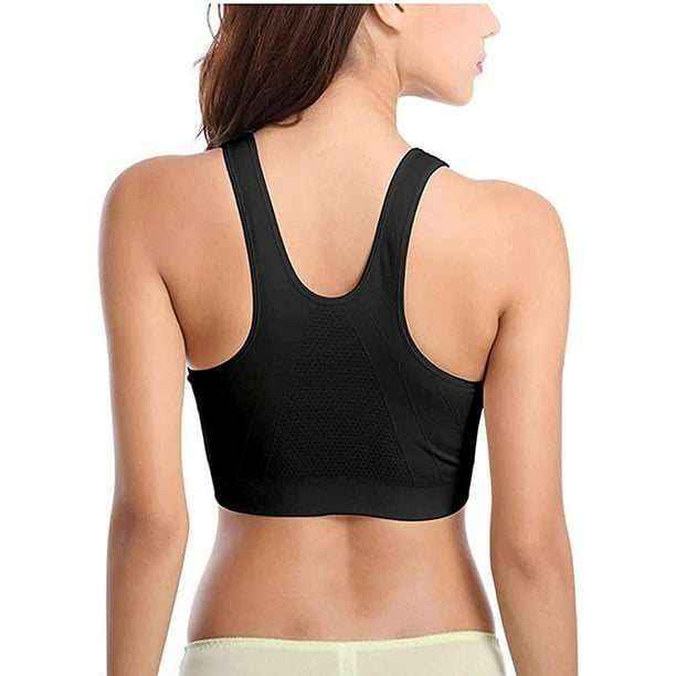 2pcs Women's Zip Front Sports Bra Wireless Post-Surgery Bra Active Yoga Sports  Bras(black+grey) 