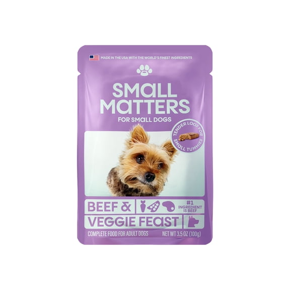 Small Matters Adult Dog Food for Small Dogs, Beef & Veggie Feast Loaf, 3.5oz Pouch