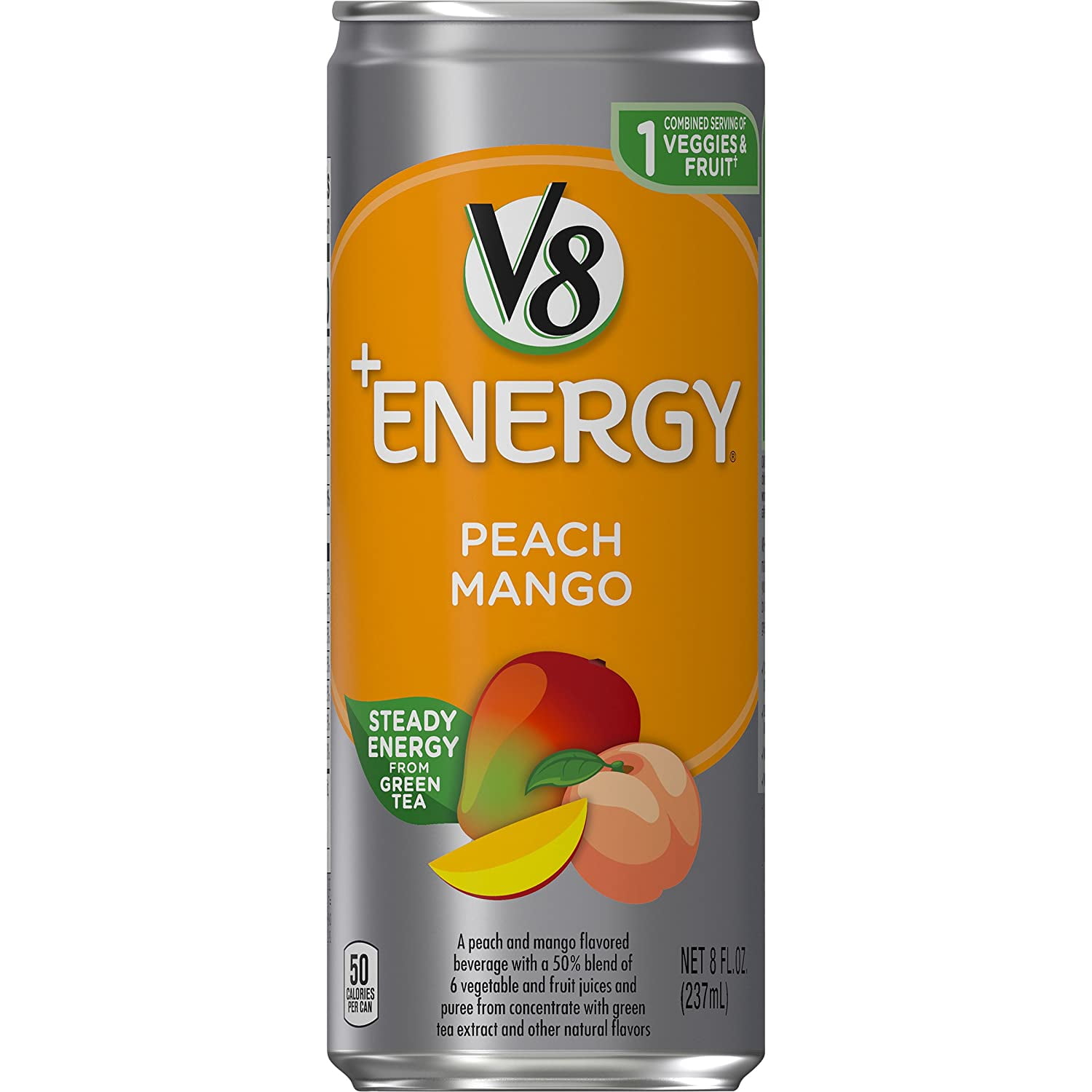 V8 +Energy, Healthy Energy Drink, Natural Energy from Tea, Peach Mango