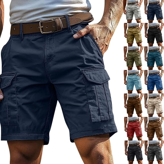 Mens No Belt Dual Side Flap Cargo Pockets Cotton Twill Shorts Premium Stretch Pants Relaxed Fit Knee Length Outdoor Hiking Work Daily Bottoms, #03 Navy, 3XL