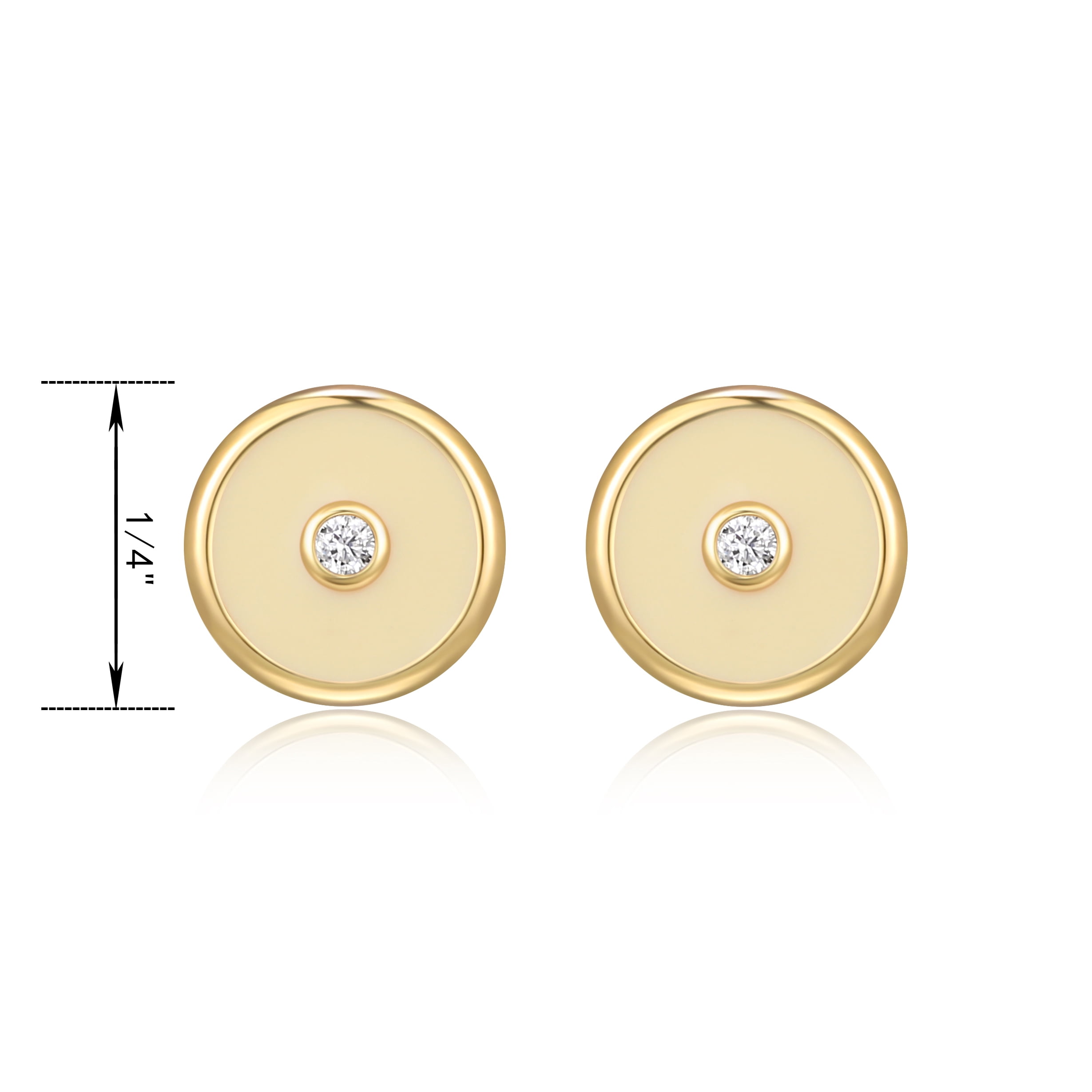 Forever Facets18K Gold over Sterling Silver Cream Epoxy and CZ Stud Earrings