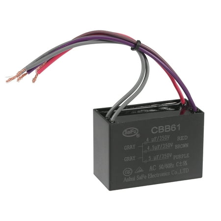 

Uxcell 4/4.5/5uF 350V AC 5 Wires CBB61 Ceiling Fan Capacitor 1 Pack