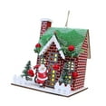 thumbnail image 2 of Adorno navideño de casa de madera con elementos clásicos de Papá Noel para niños, juguete mini coleccionable ladrillos rojos, 2 of 9