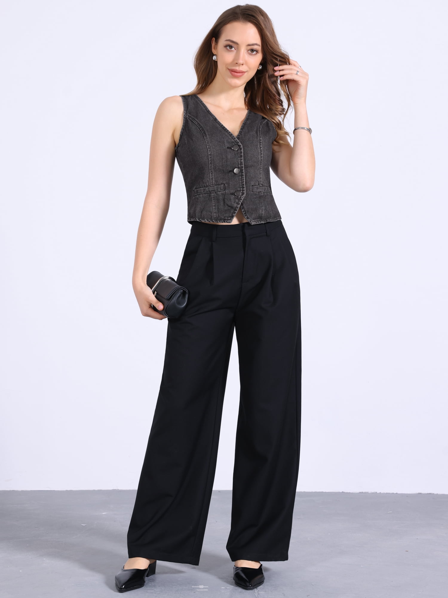 DARING DIVA Women's Sleeveless V Neck Casual Waistcoat Vest Jacket L Black