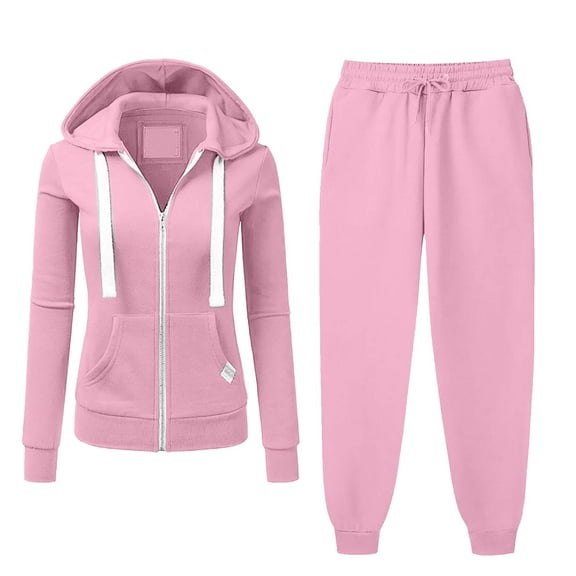 Alkepwun Womens Sweat Suit Outdoor Sports Running Training Casual Comfortable Plus Size Set Includes Long Sleeve Hooded Zip-up Top with Pockets, Elastic Waist Drawstring Tapered Sweatpants