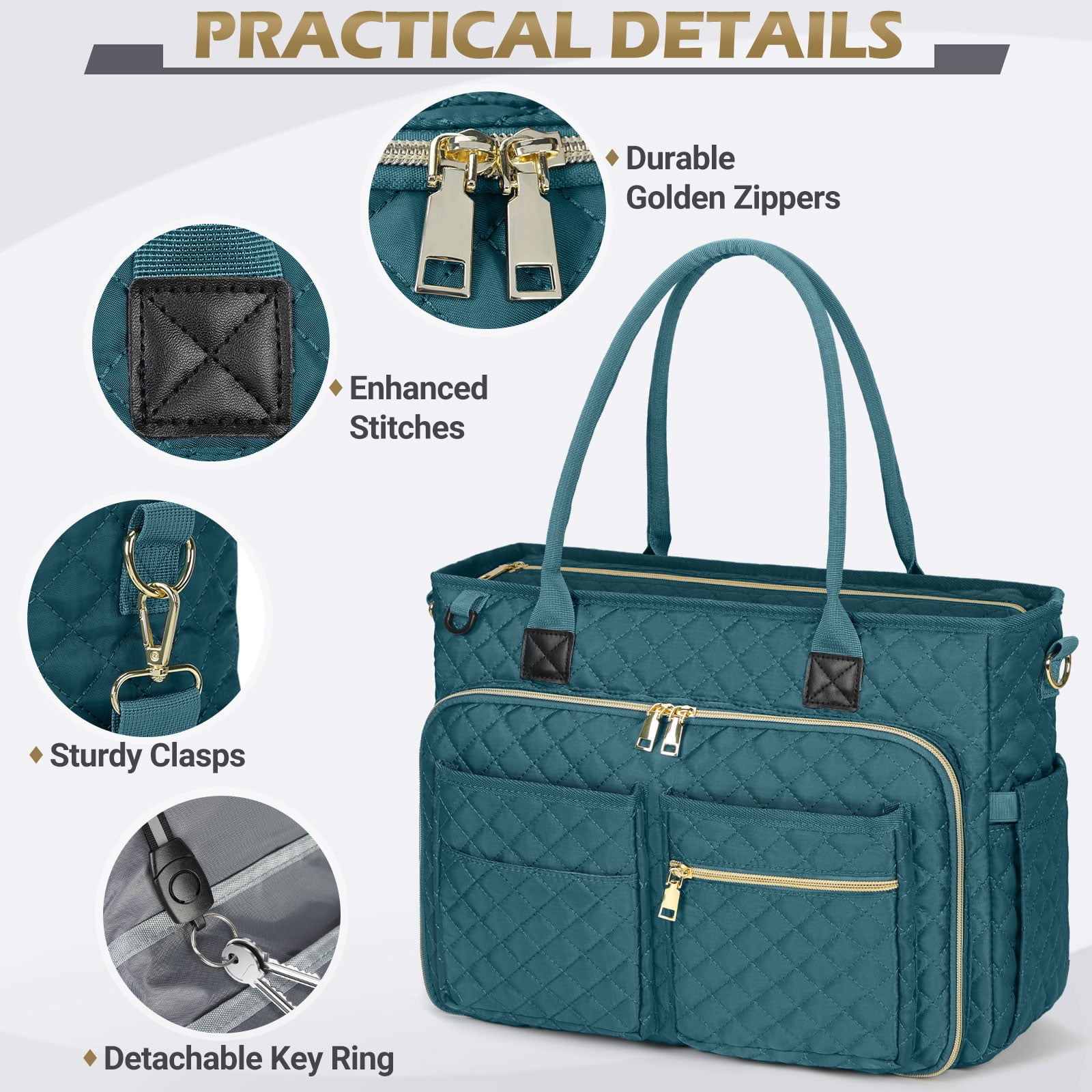RAINSMORE Teacher Tote Bag 15.6 inch Laptop Bag for Women Work Bags Laptop Tote Nurse Bag Professional Computer Messenger with Insulated Pocket, Laptop Briefcase for Office, College, Nursing