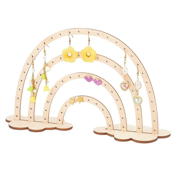 1set 76 Holes Earring Holder Rainbow Earrings Display Wood Earring Stand Jewelry Hanging Organizer Ear Studs Display Rack for Selling Earring Merchant Show Retail Personal Exhibition