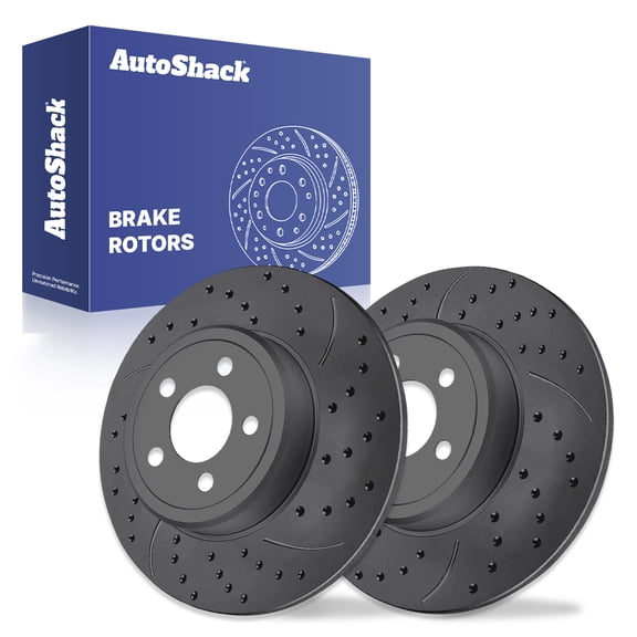 AutoShack Rear Brake Rotors for Dodge & Chrysler, Charger 2006-2023 300 2005-2023, RWD AWD V6 2.7L 3.5L 3.6L - Coated Drilled & Slotted - Black Matte Finish - BlackShield - 12.59" (319.8 mm), 5-Lug