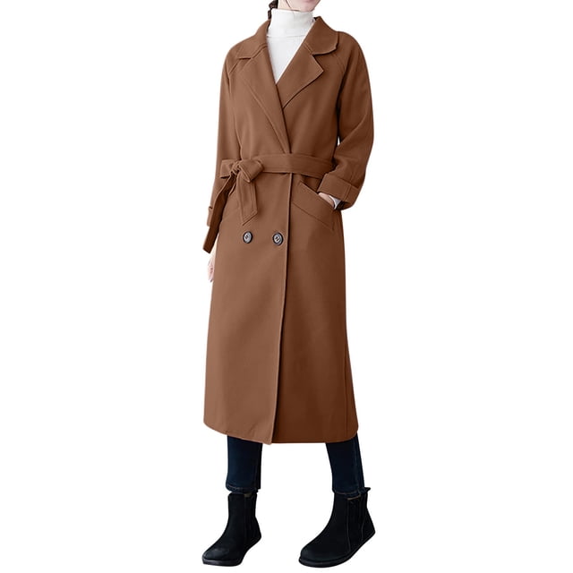 Birdeem Women's Solid Color Lapel Pocket Button Long Woolen Coat Jacket Cardigan Jacket